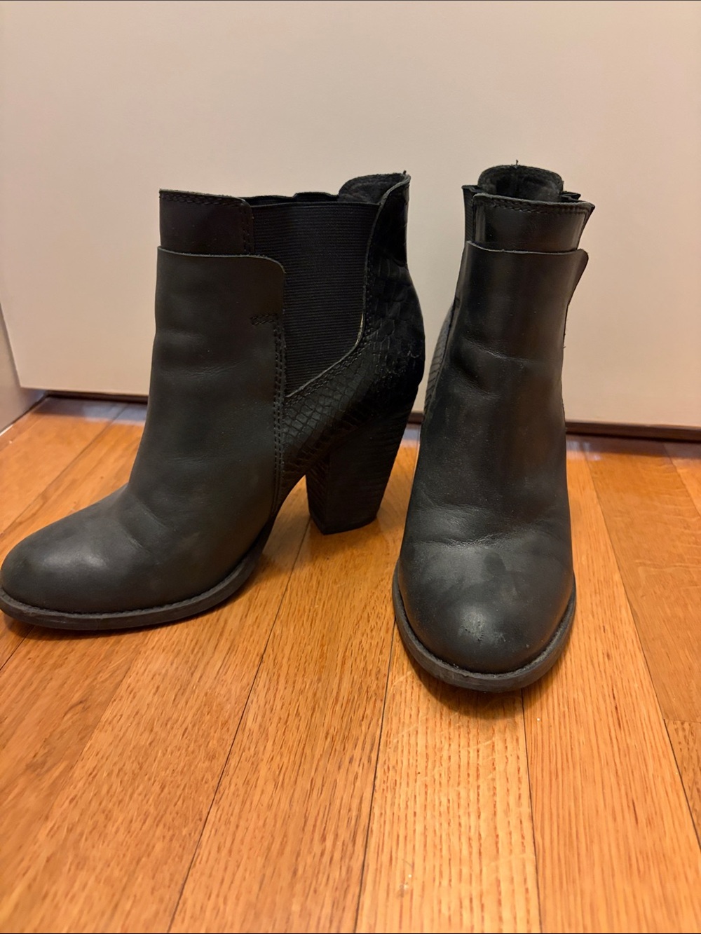 Aldo Black Leather Ankle Booties with Textured Heel